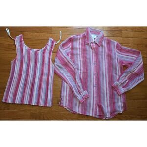 Vtg Vue Point Small Blouse‎ and Tank Red Stripe Resort S